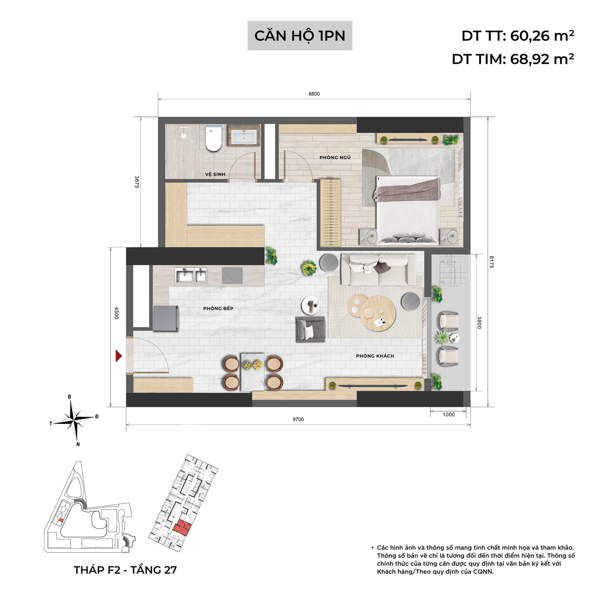 thiết kế căn hộ 1 phòng ngủ dự án sun group mê linh